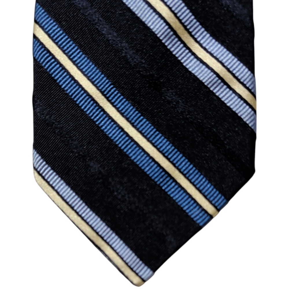 Breuer Silk Blend Necktie Mens Navy Blue Striped Designer Luxury Tie EUC